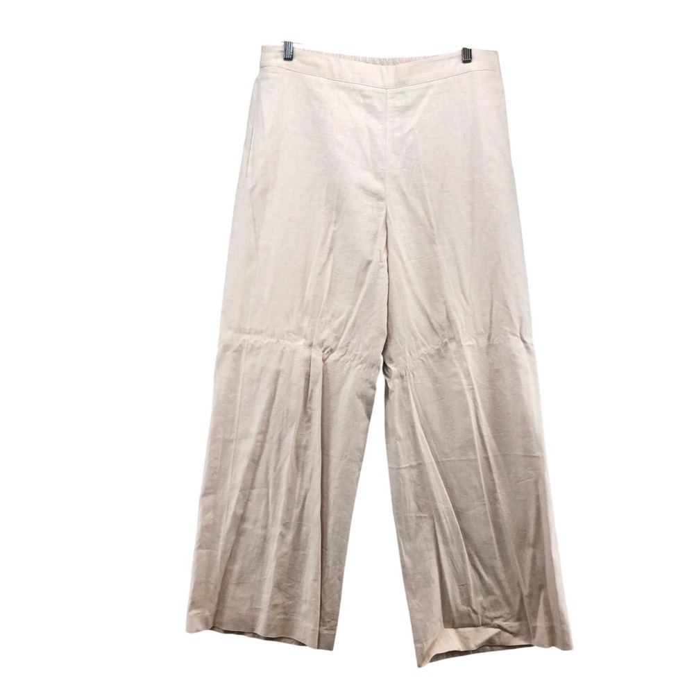 Coldwater Creek Pants Womens L Large‎ Beige Linen Blend Wide Leg Pull On Classic